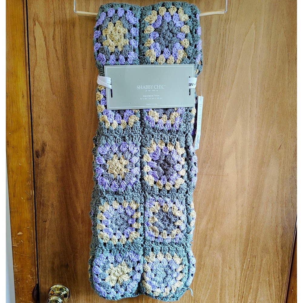 Shabby Chic 100% Cotton Hand Crocheted Crochet Decorative Throw 50x60 Green